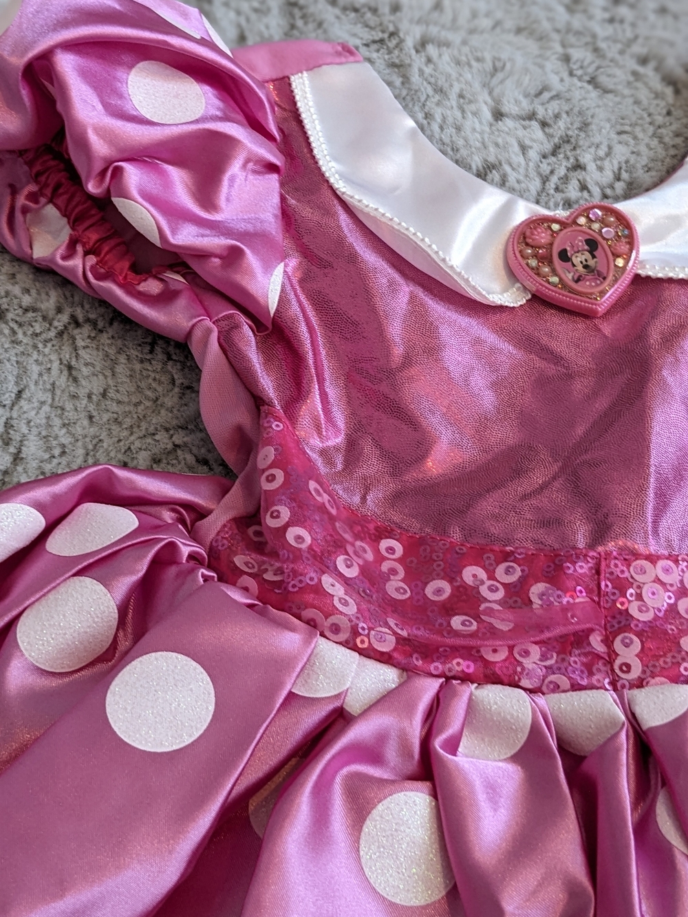 Disney Minnie Mouse Pink Polka Dot Girls Costume Dress with Gloves - Picture 2 of 10